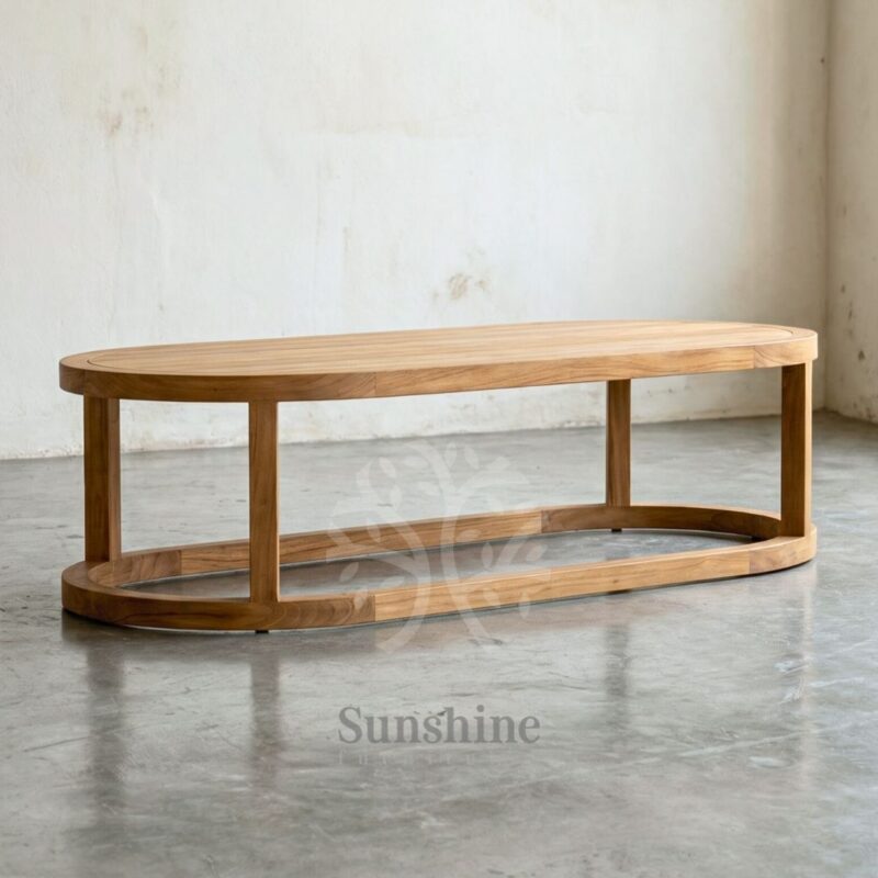 Japandi oval coffee table shelf