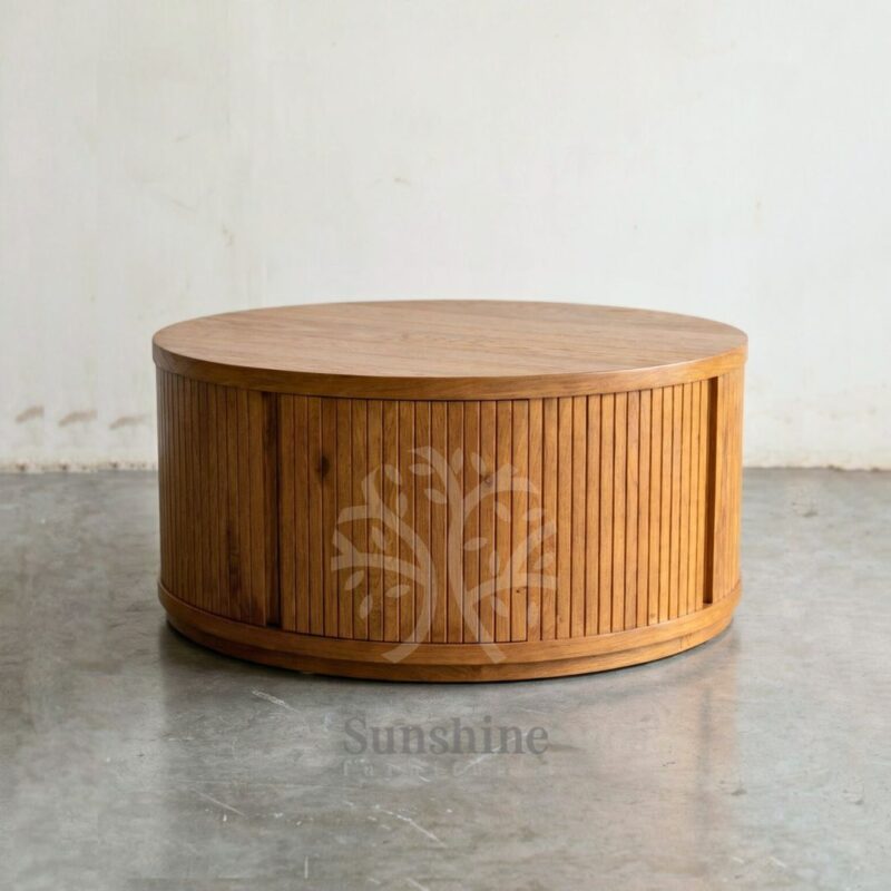 Japandi round storage coffee table