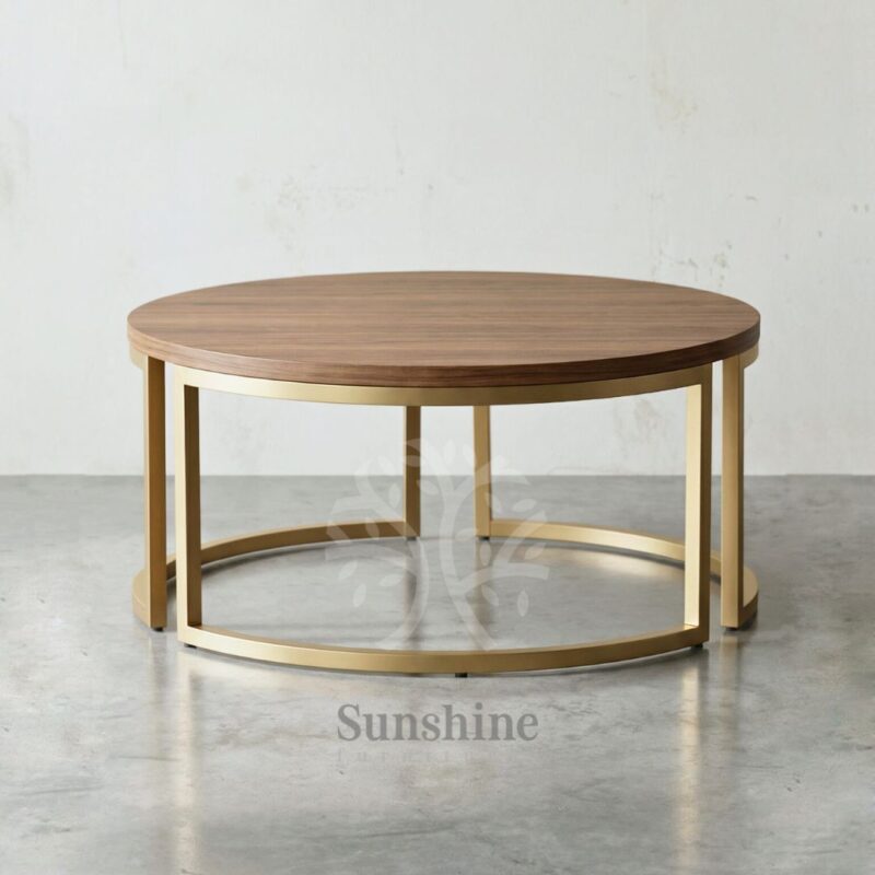Round wood gold coffee table