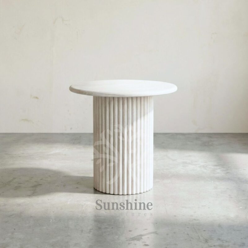 Japandi fluted white side table