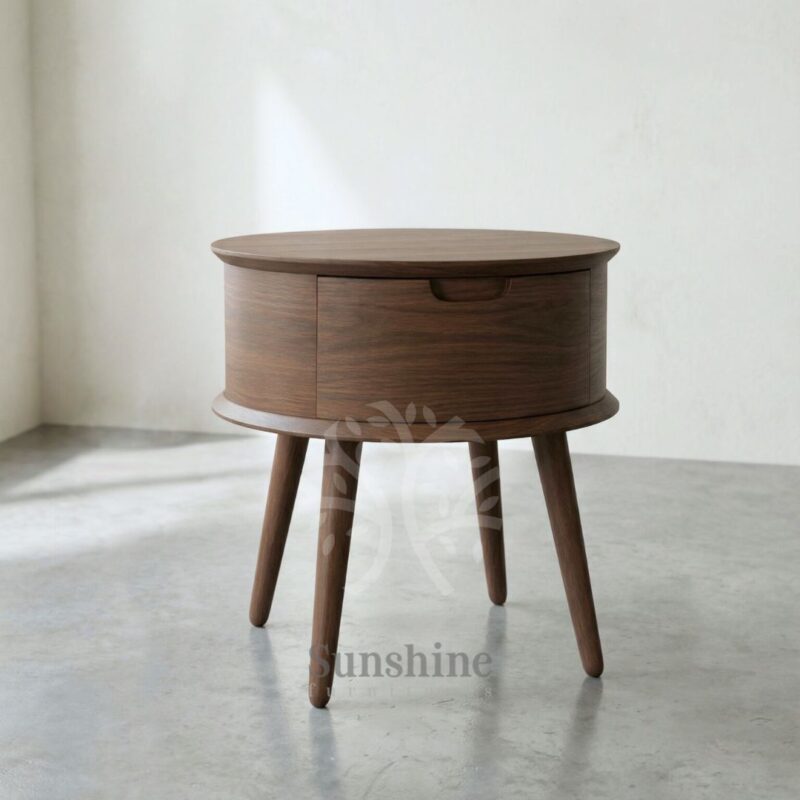 Japandi round nightstand solid wood