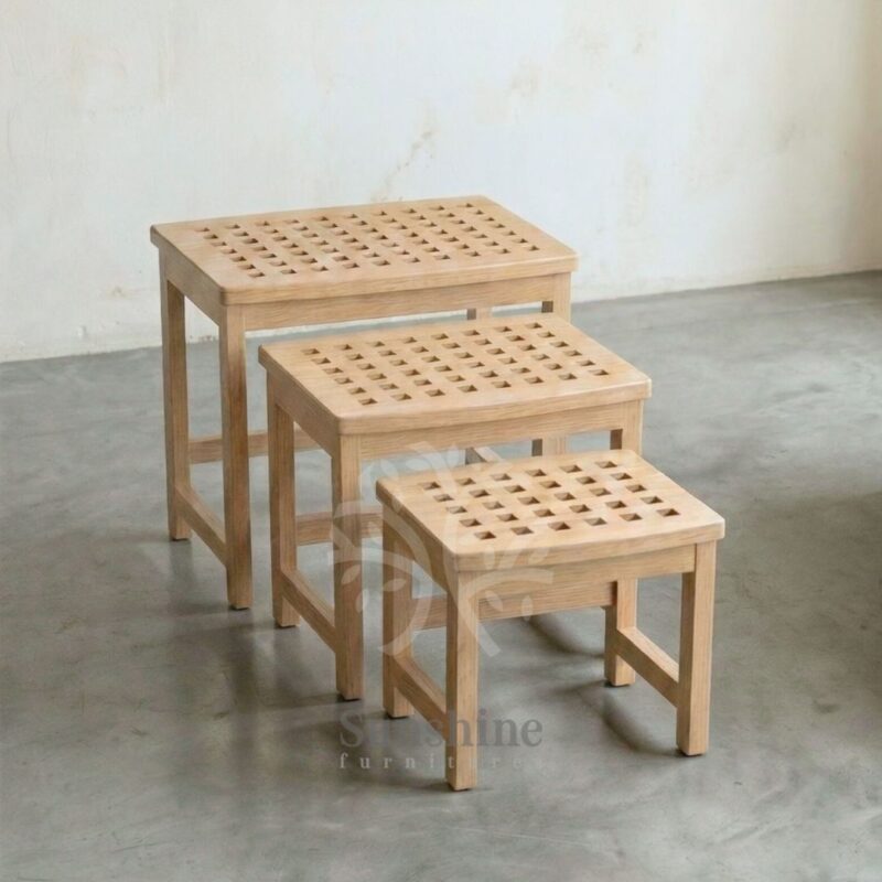Scandinavian wood stool set