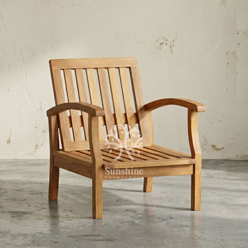 Single teak wood outdoor armchair slats