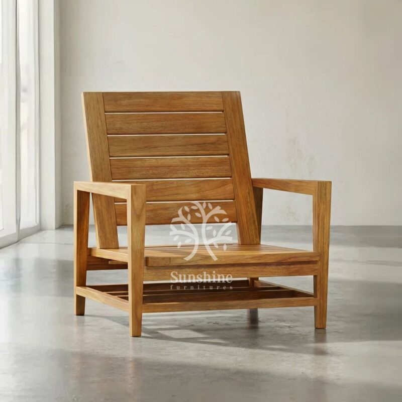 Low profile wide seat teak lounge chair
