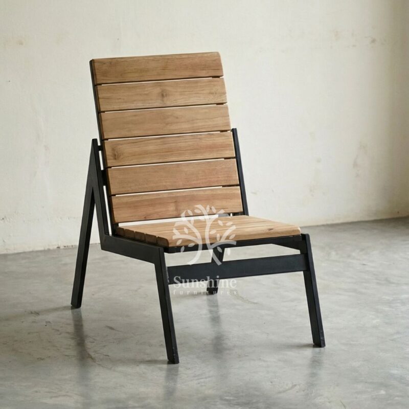 Black metal frame teak wood industrial chair